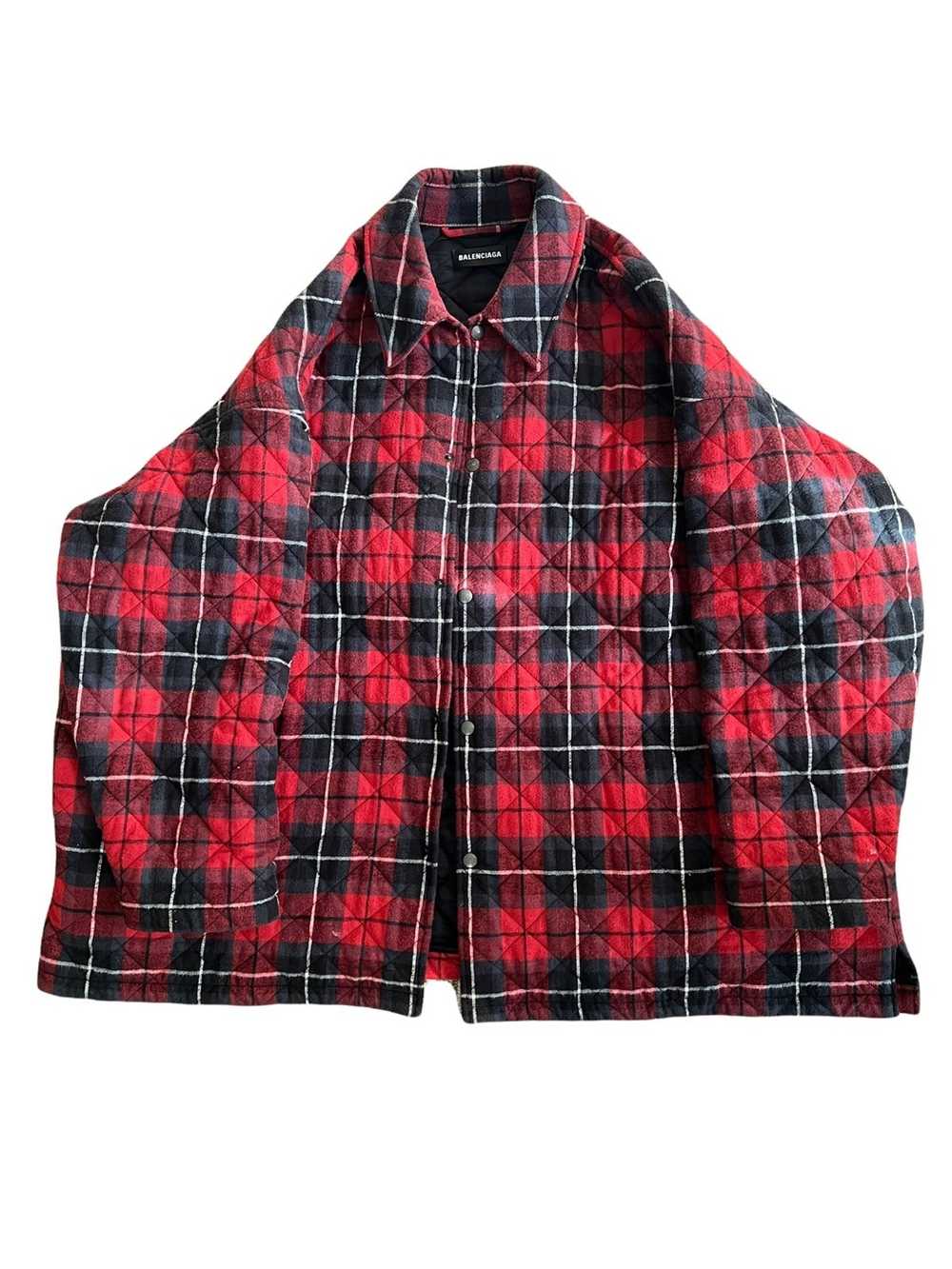 Balenciaga Balenciaga Red Flannel Plaid Padded Ov… - image 1