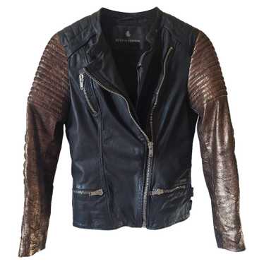 Maison Scotch Black Leather Studded Jacket Biker Moto Bomber Size 1
