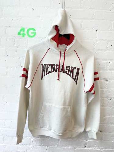 Vintage Vintage 90s Thrashed NEBRASKA White Hoodie