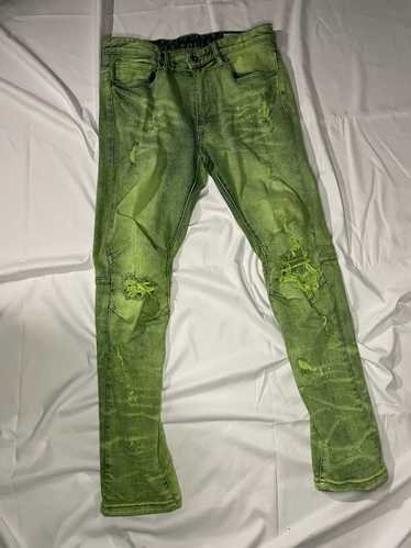 Vintage green distressed denim jeans