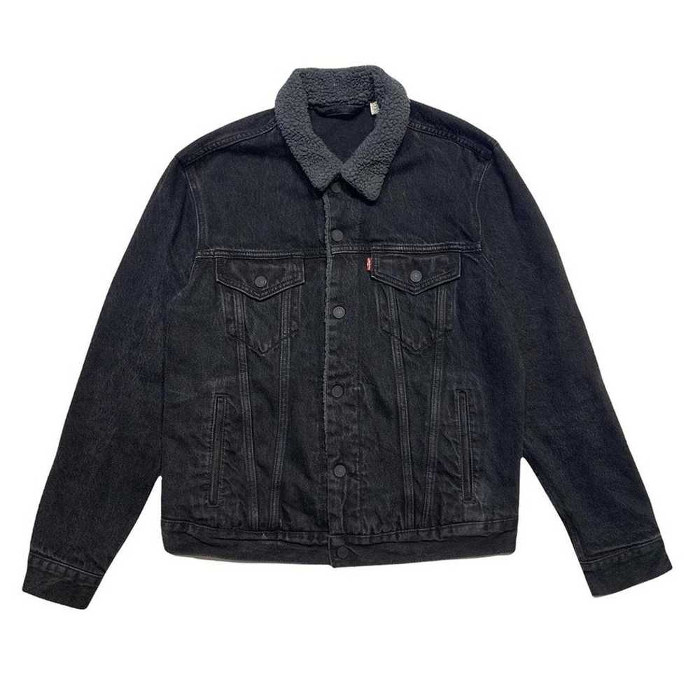 Levi's Levis Jeans Sherpa Black Denim Coat Wester… - image 1
