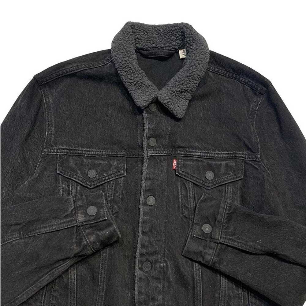 Levi's Levis Jeans Sherpa Black Denim Coat Wester… - image 2