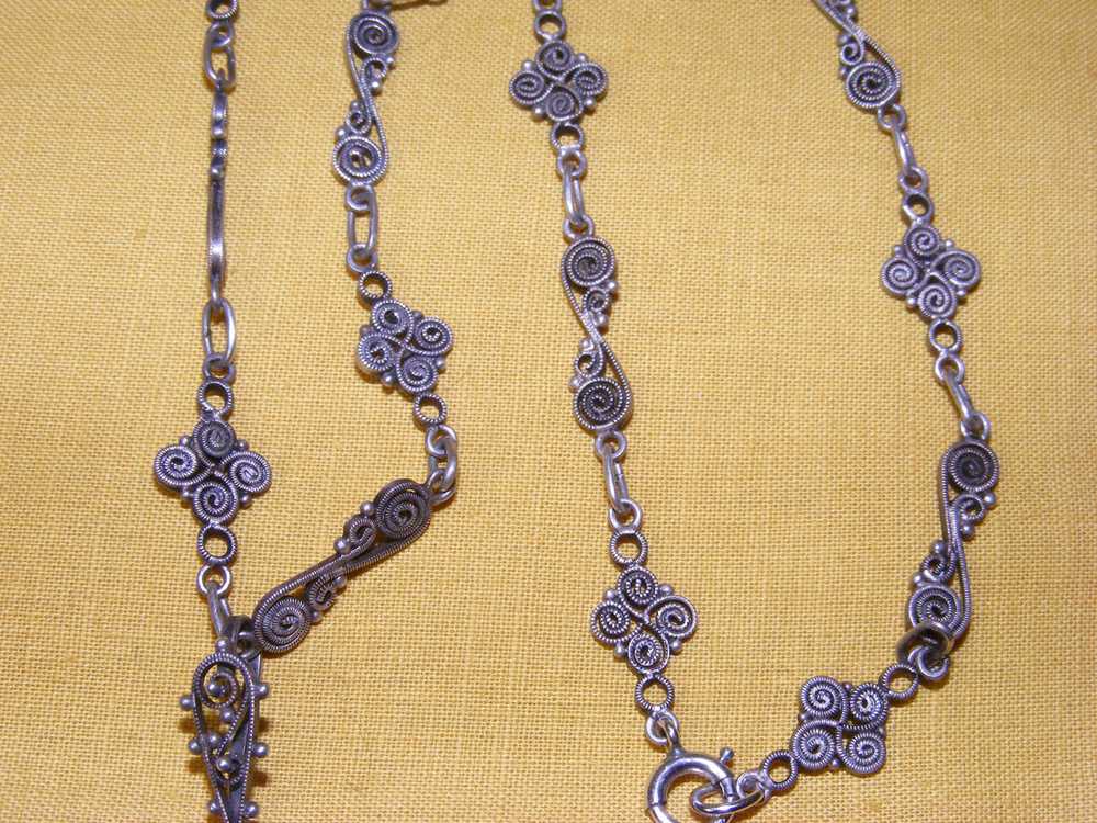 30s Large Silver Filigree Lapis Pendant - image 3