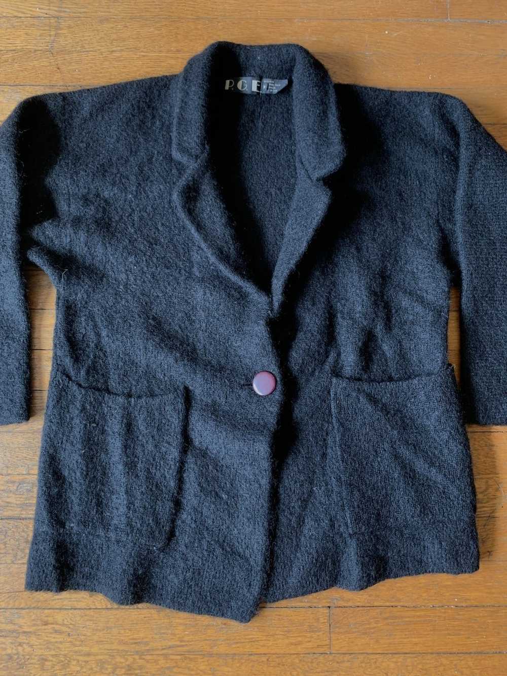 Vintage 80s Black Mohair Cardigan Sweater - image 1