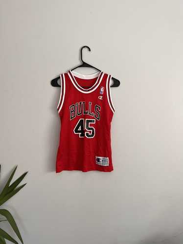 1996-97 red Champion Chicago Bulls Jordan #23 basketball jersey, retroiscooler