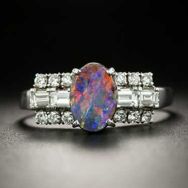 Estate Black Opal and Diamond Ring - image 1