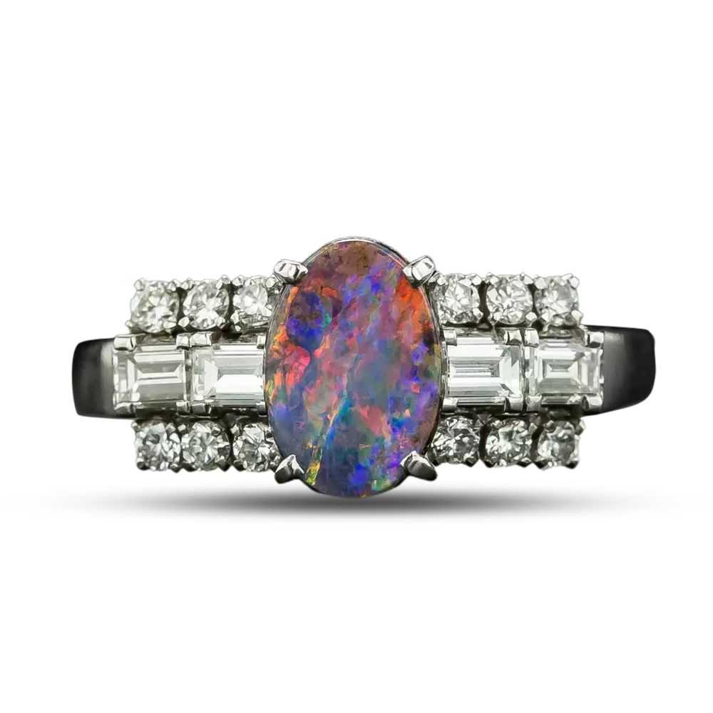 Estate Black Opal and Diamond Ring - image 3
