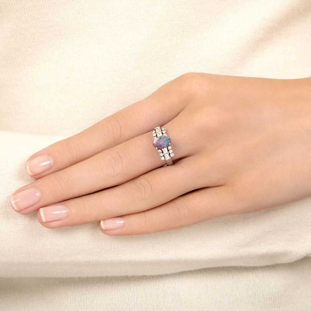 Estate Black Opal and Diamond Ring - image 4
