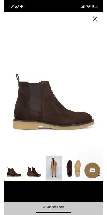 Hugo Boss SUEDE CHELSEA BOOTS WITH EMBOSSED LOGO A