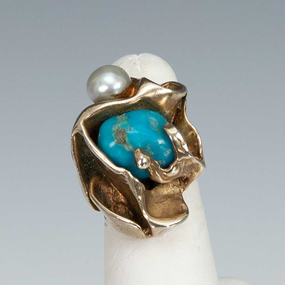 Rebajes Modernist Sterling Turquoise and Pearl Ri… - image 2