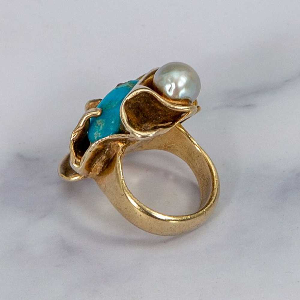 Rebajes Modernist Sterling Turquoise and Pearl Ri… - image 3