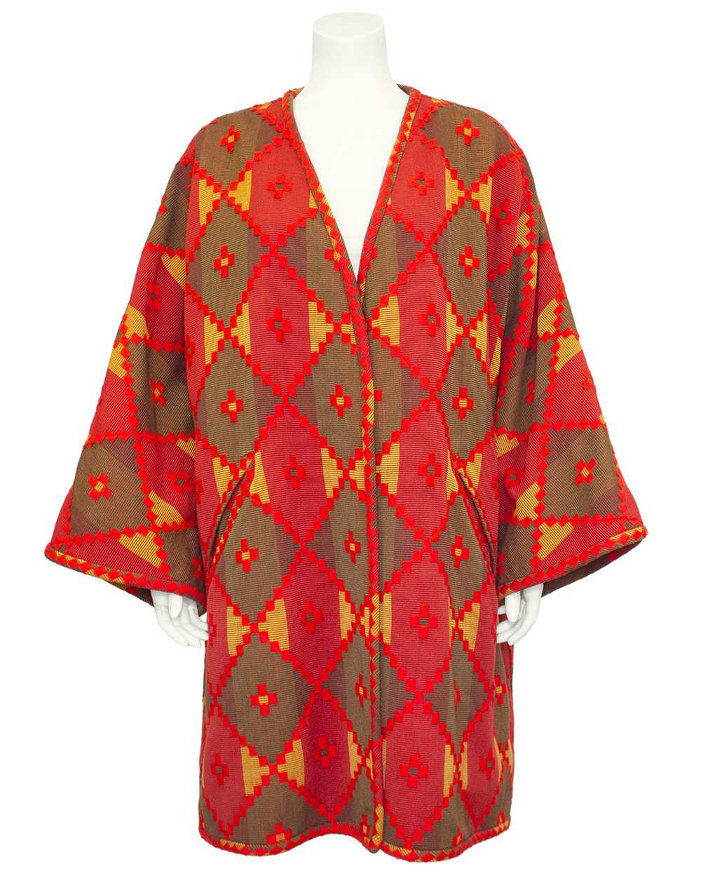 Valentino Red and Brown Embroidered Aztec Jacket - image 3