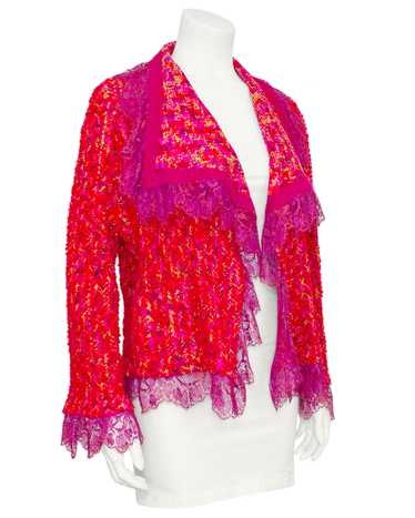 Ungaro Pink and Purple Tweed and Lace Cardigan