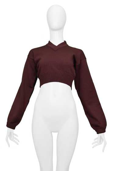 ROMEO GIGLI BURGUNDY V NECK CROP SWEATER