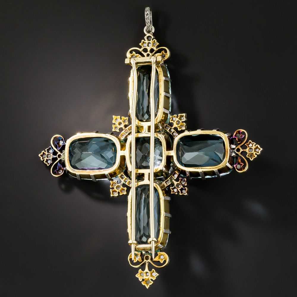 Large Edwardian Aquamarine and Diamond Cross Pend… - image 2