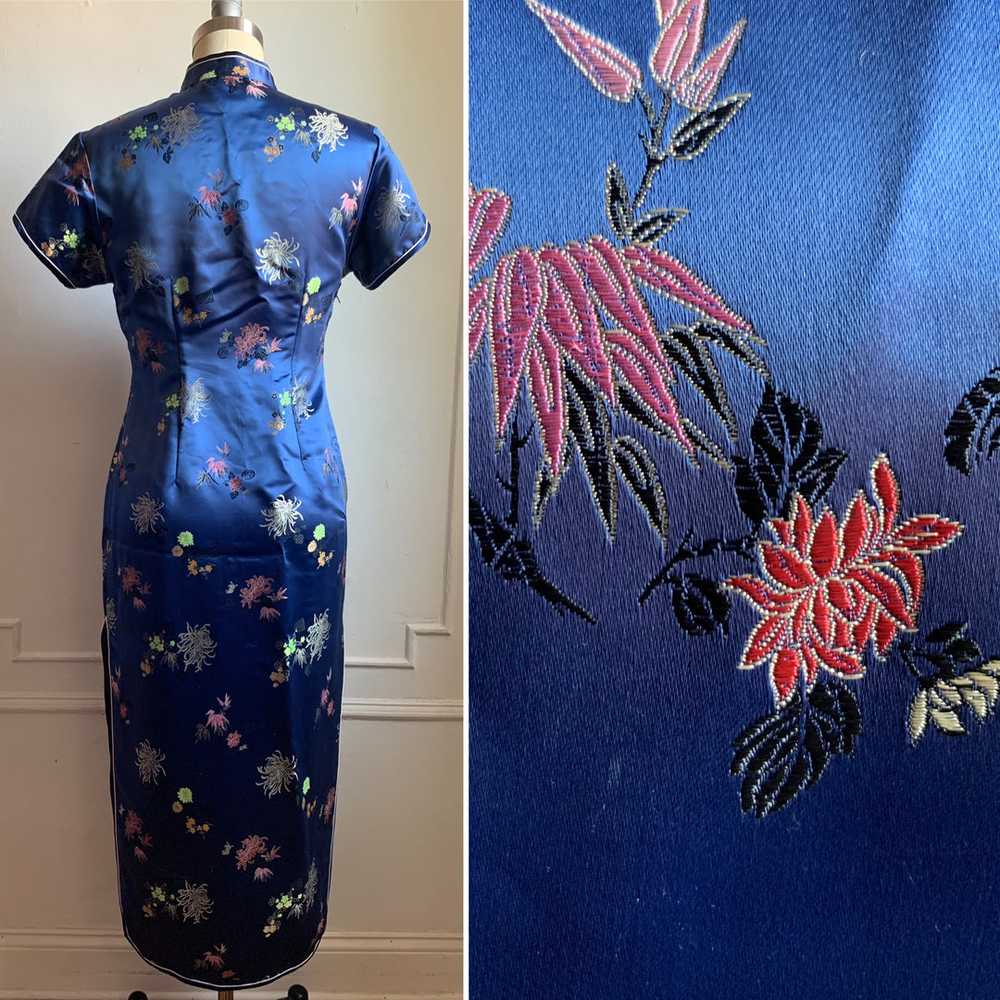 Vintage Silk Blue Mandarin Collar Dress - image 4