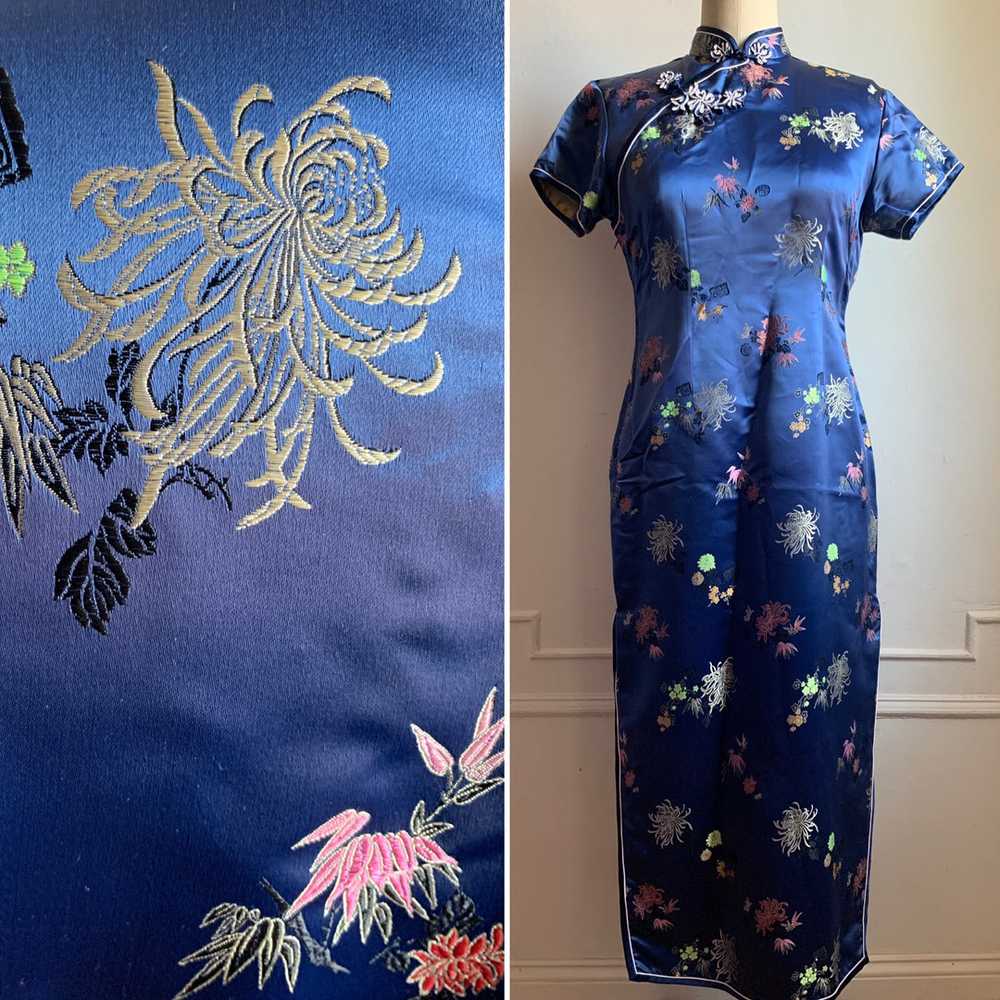 Vintage Silk Blue Mandarin Collar Dress - image 5