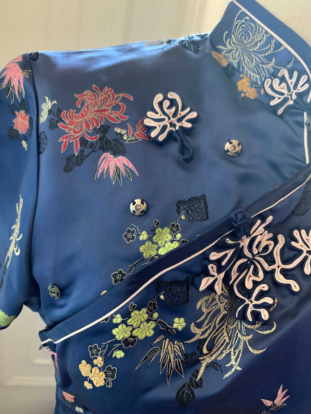 Vintage Silk Blue Mandarin Collar Dress - image 8