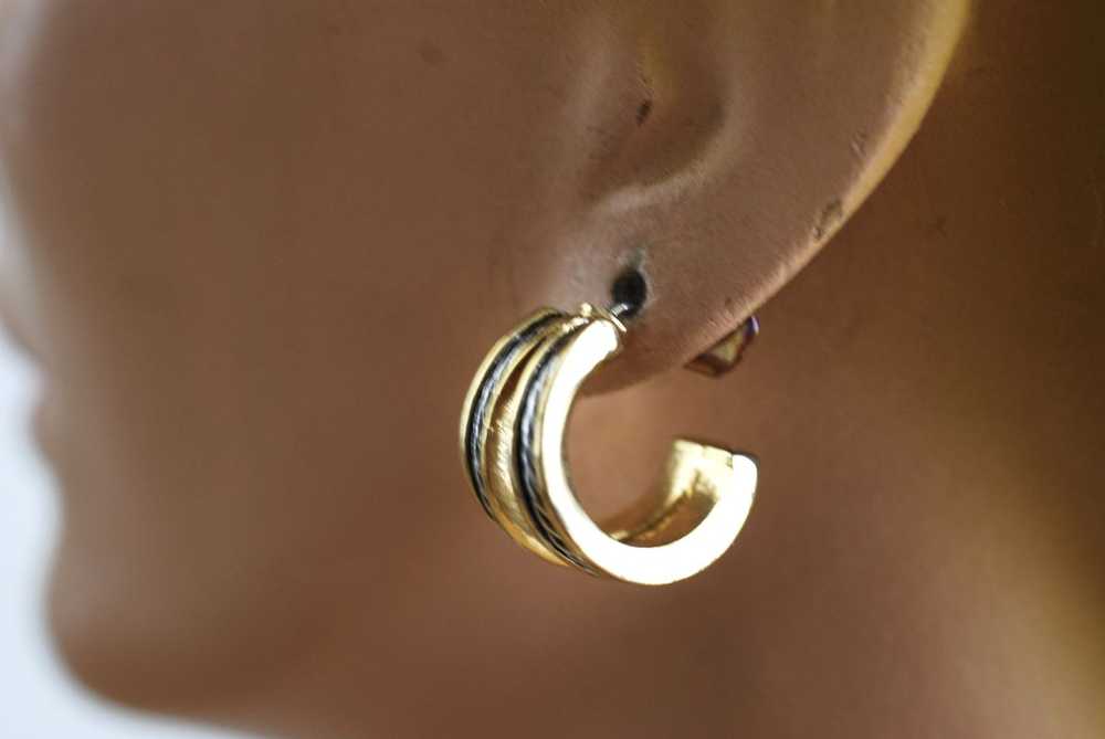 Two Tone Metal Ear Hugger Double Half Hoop Earrin… - image 2