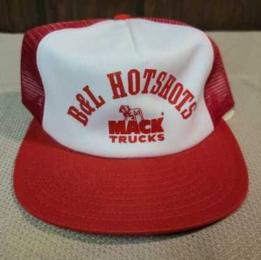 Mack Trucks 赤 キャップ Manchester 80s USA製 Vintage Mack Trucks Hat Trucker Cap Big Logo Snapback Red