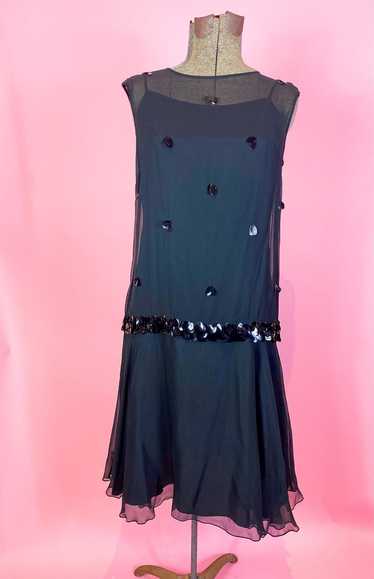 1960s Silk Chiffon Drop Waist Sequin Dress