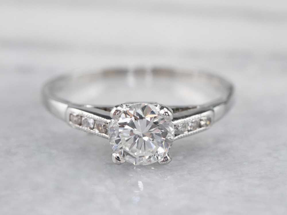 Platinum Retro Round Brilliant Diamond Engagement… - image 1