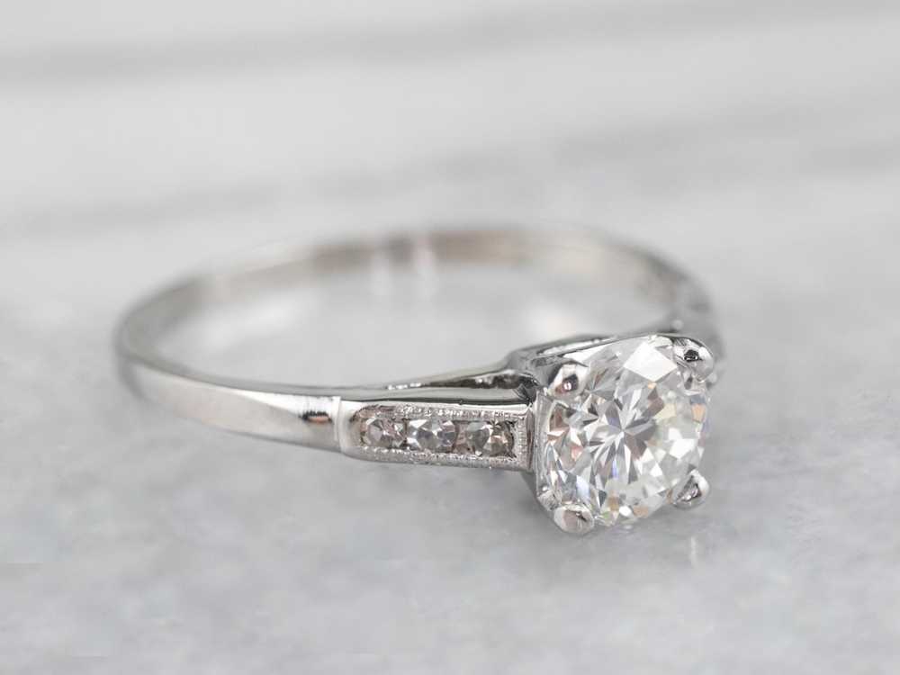 Platinum Retro Round Brilliant Diamond Engagement… - image 2