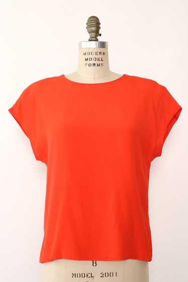 Tomato Red Silky Rayon Top M/L