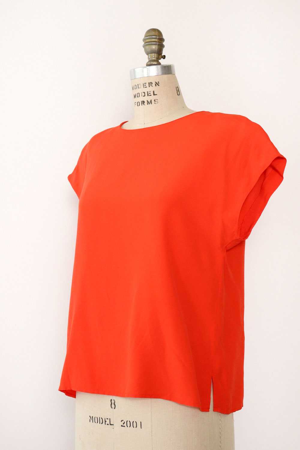 Tomato Red Silky Rayon Top M/L - image 5
