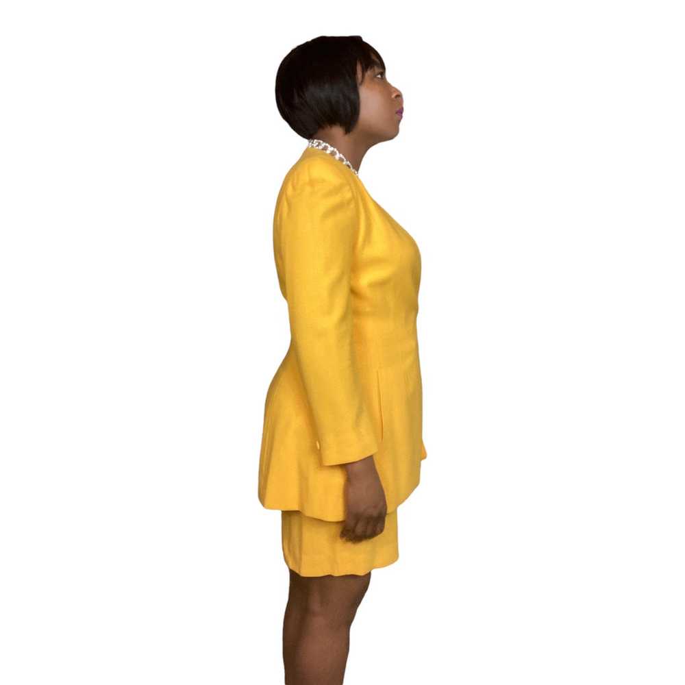90s Yellow Donna Karan Wool Skirt Suit Size 12 - image 6