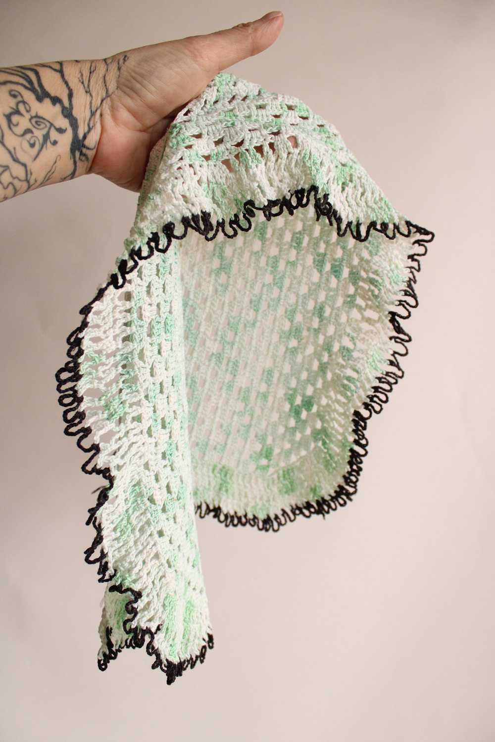 Vintage Crochet Doily in Green and White And Black - image 10