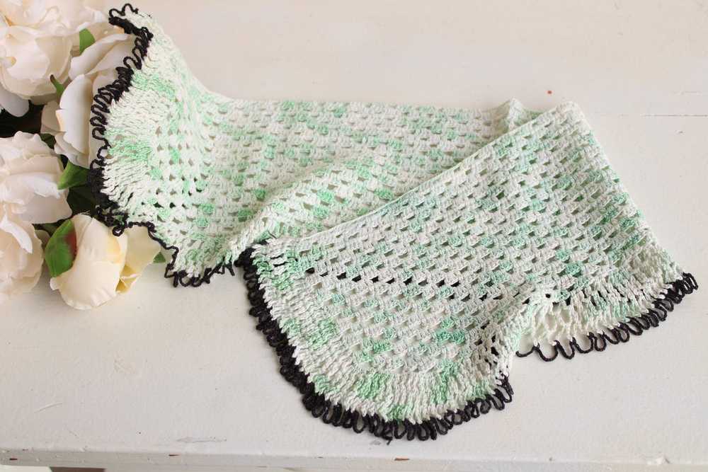 Vintage Crochet Doily in Green and White And Black - image 1