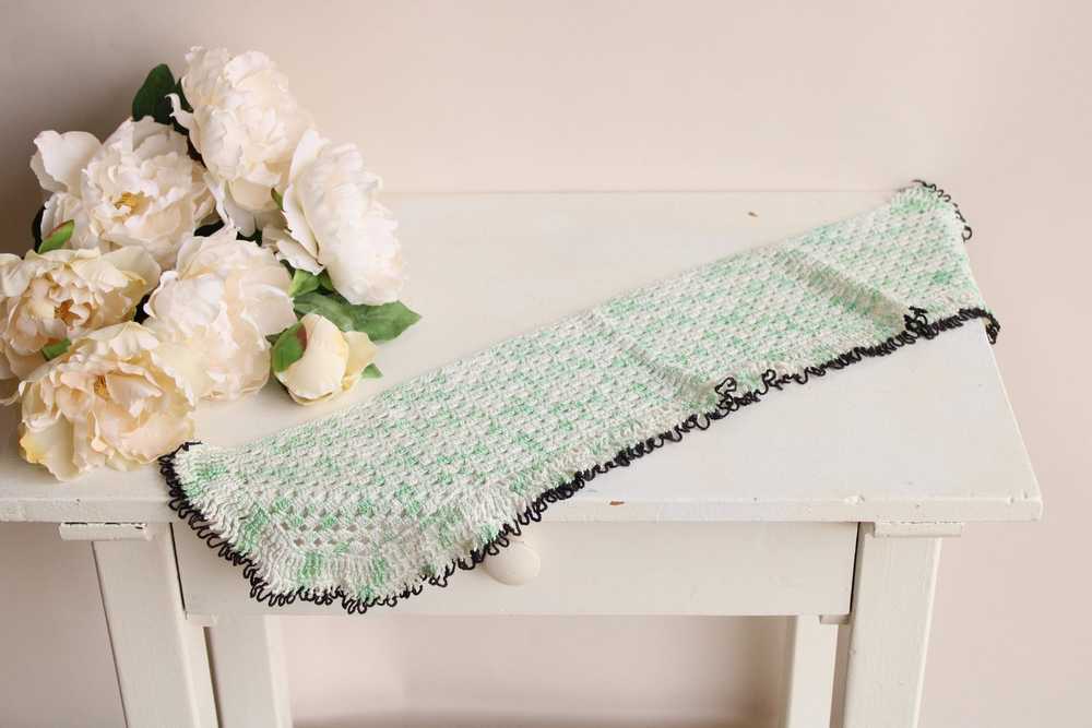 Vintage Crochet Doily in Green and White And Black - image 2