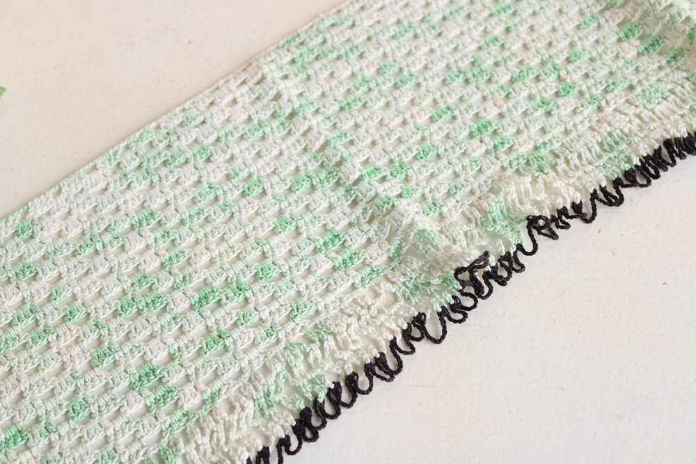 Vintage Crochet Doily in Green and White And Black - image 3