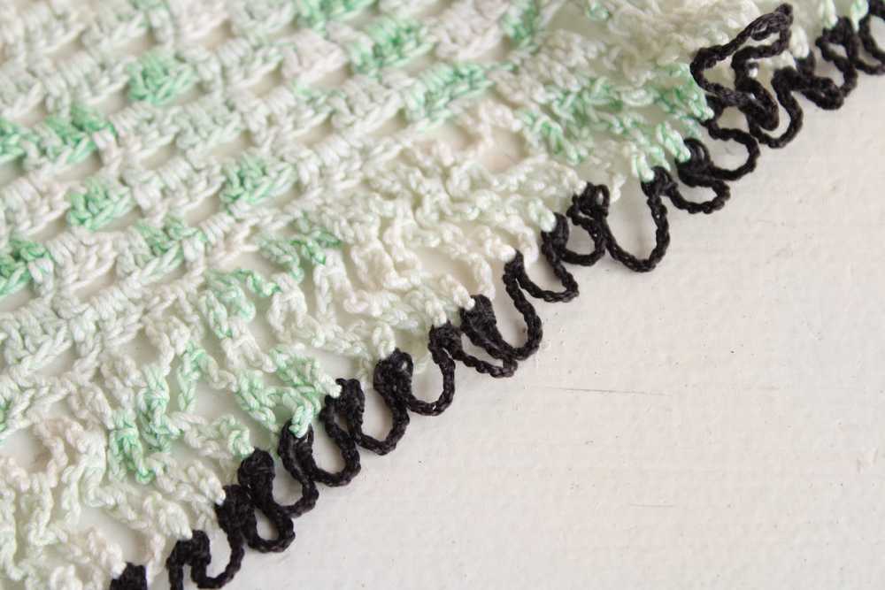 Vintage Crochet Doily in Green and White And Black - image 4
