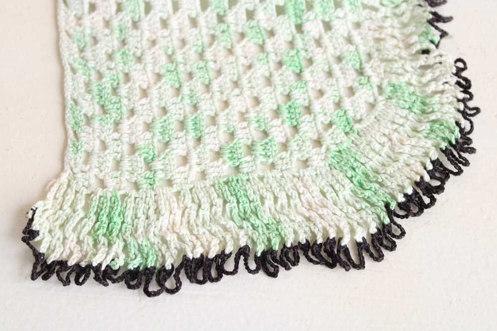 Vintage Crochet Doily in Green and White And Black - image 5
