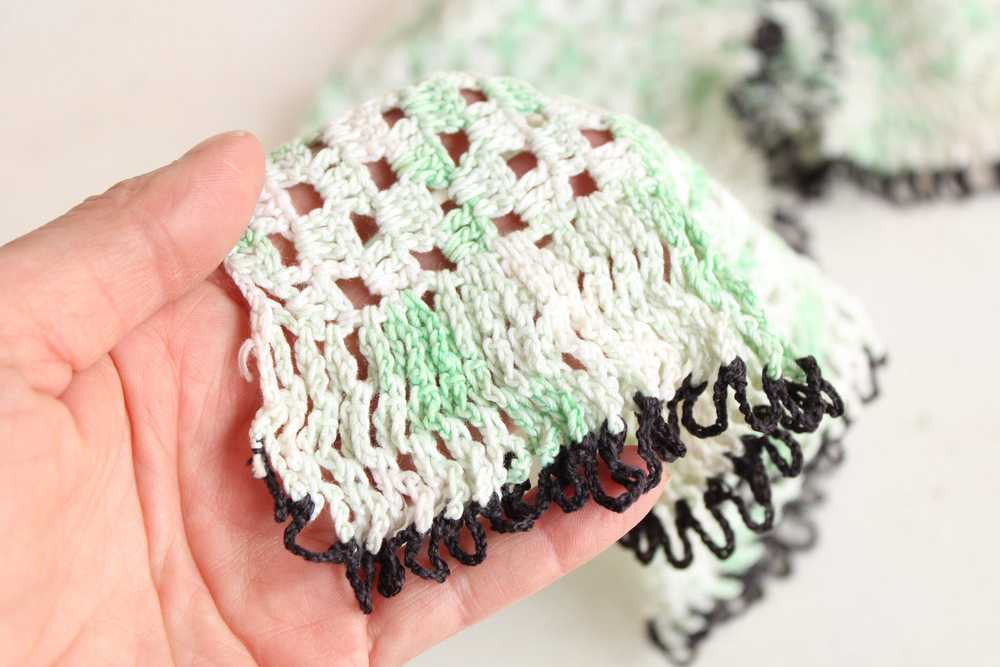 Vintage Crochet Doily in Green and White And Black - image 6