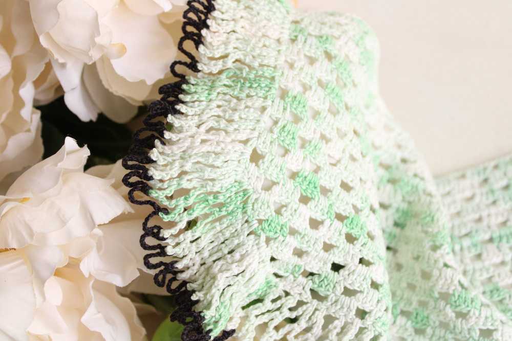 Vintage Crochet Doily in Green and White And Black - image 7