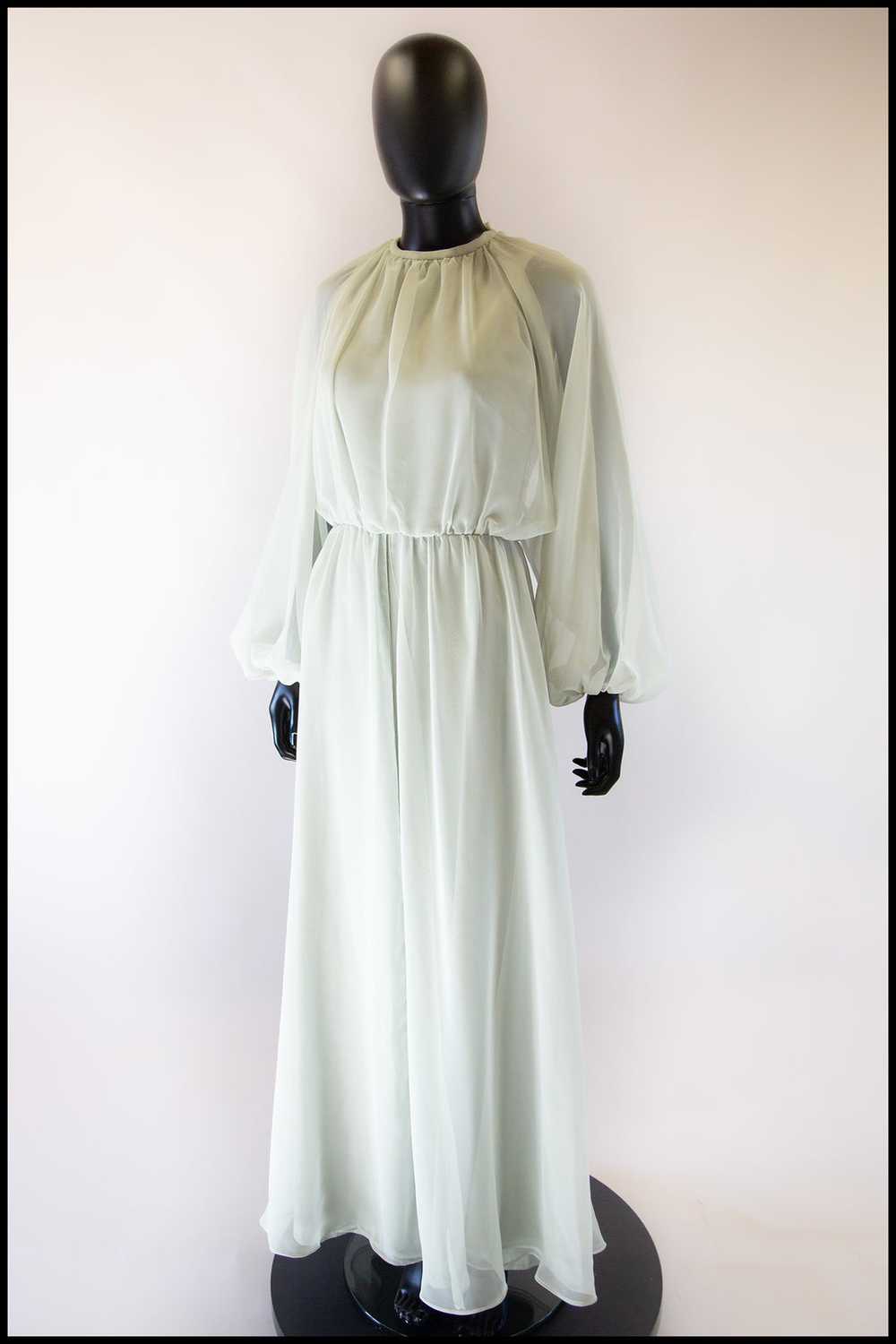 Vintage 1970s Eau De Nil Chiffon Maxi Dress - image 1