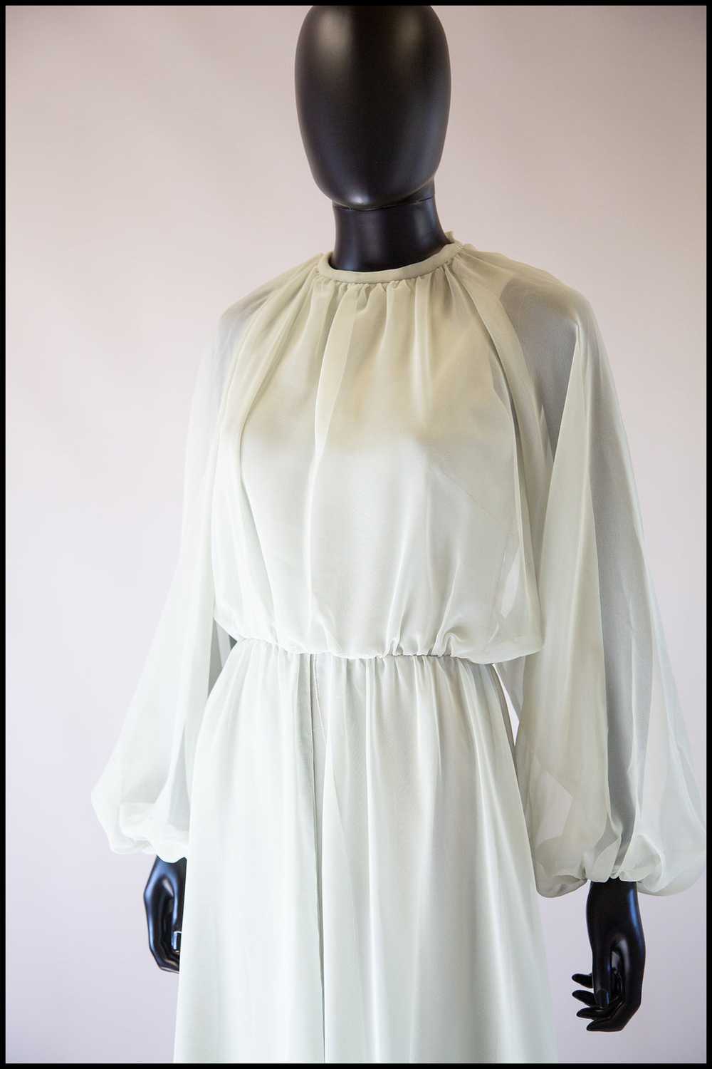 Vintage 1970s Eau De Nil Chiffon Maxi Dress - image 2