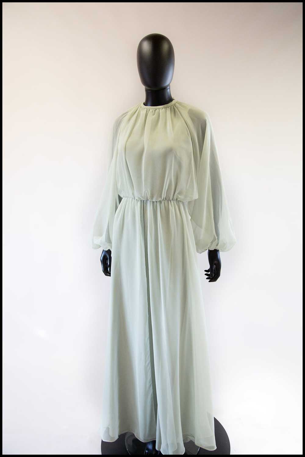 Vintage 1970s Eau De Nil Chiffon Maxi Dress - image 8