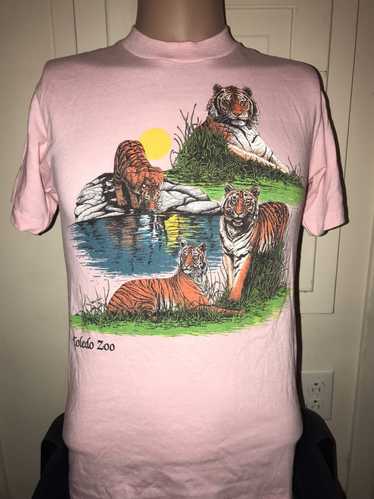 Mens 70s Vintage Tiger Print Short Sleeve Shirt - Large Print XL