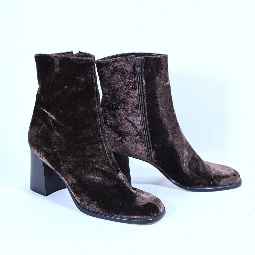 90s Unworn Brown Velvet Ankle Boots, Y2K Nine Wes… - image 3