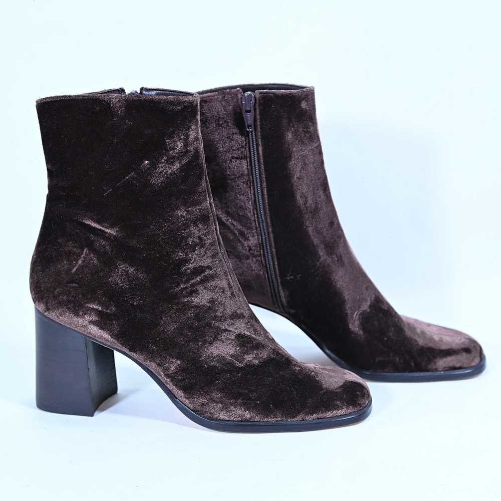 90s Unworn Brown Velvet Ankle Boots, Y2K Nine Wes… - image 7