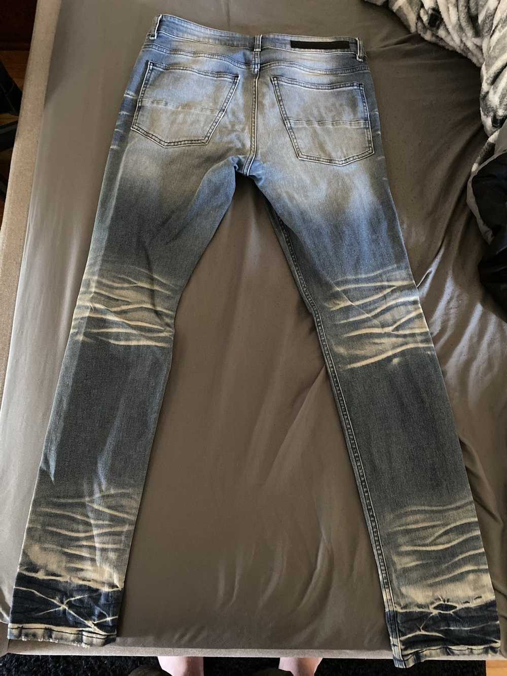 Men's Rockstar Shake Red Stacked Distressed Flare Slim Fit Denim Jeans  - 42
