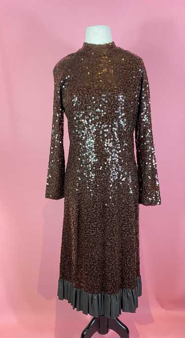 1960s Wool Knit Sequin Ruffle Bottom Dress - image 1