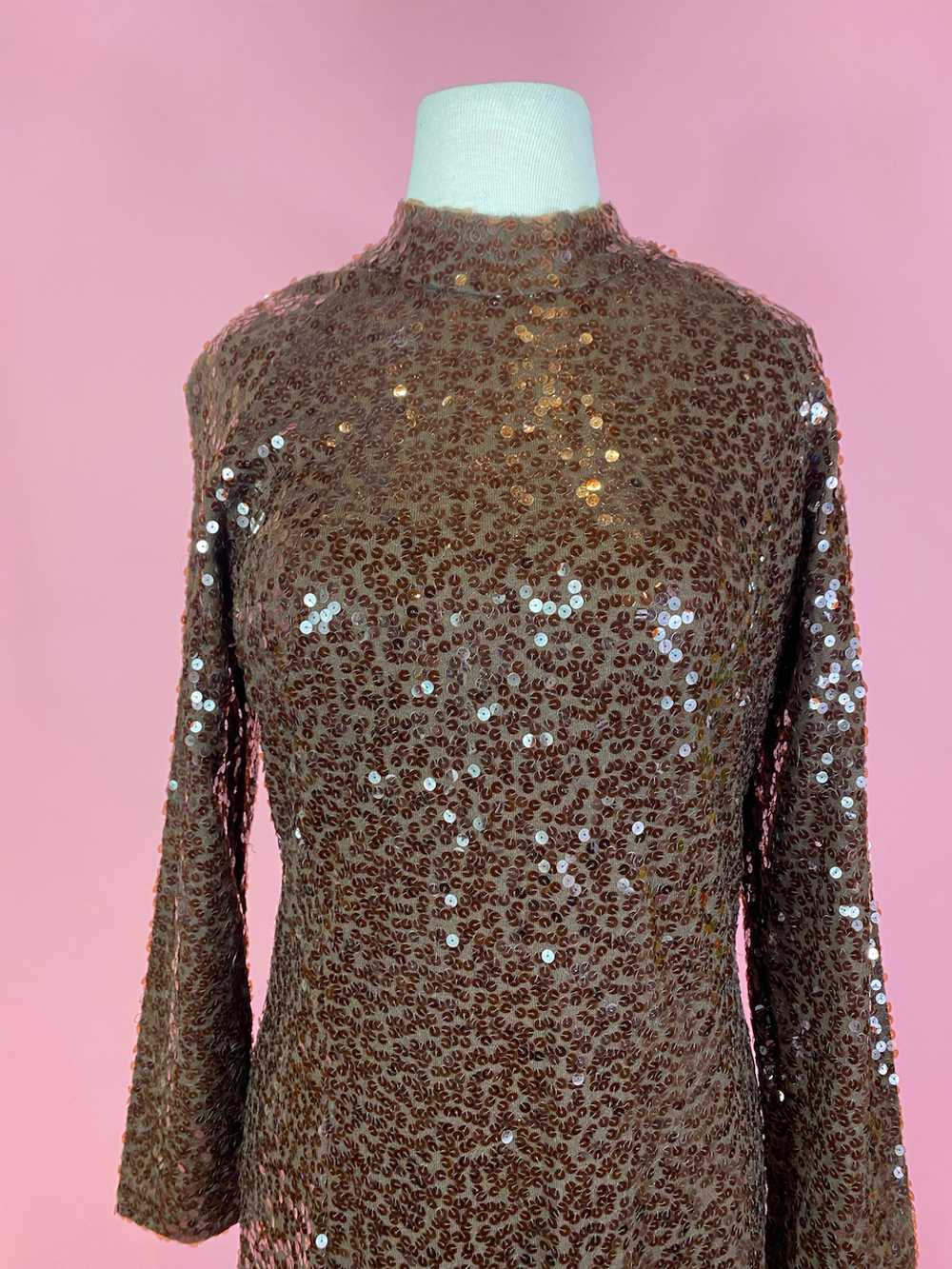 1960s Wool Knit Sequin Ruffle Bottom Dress - image 2