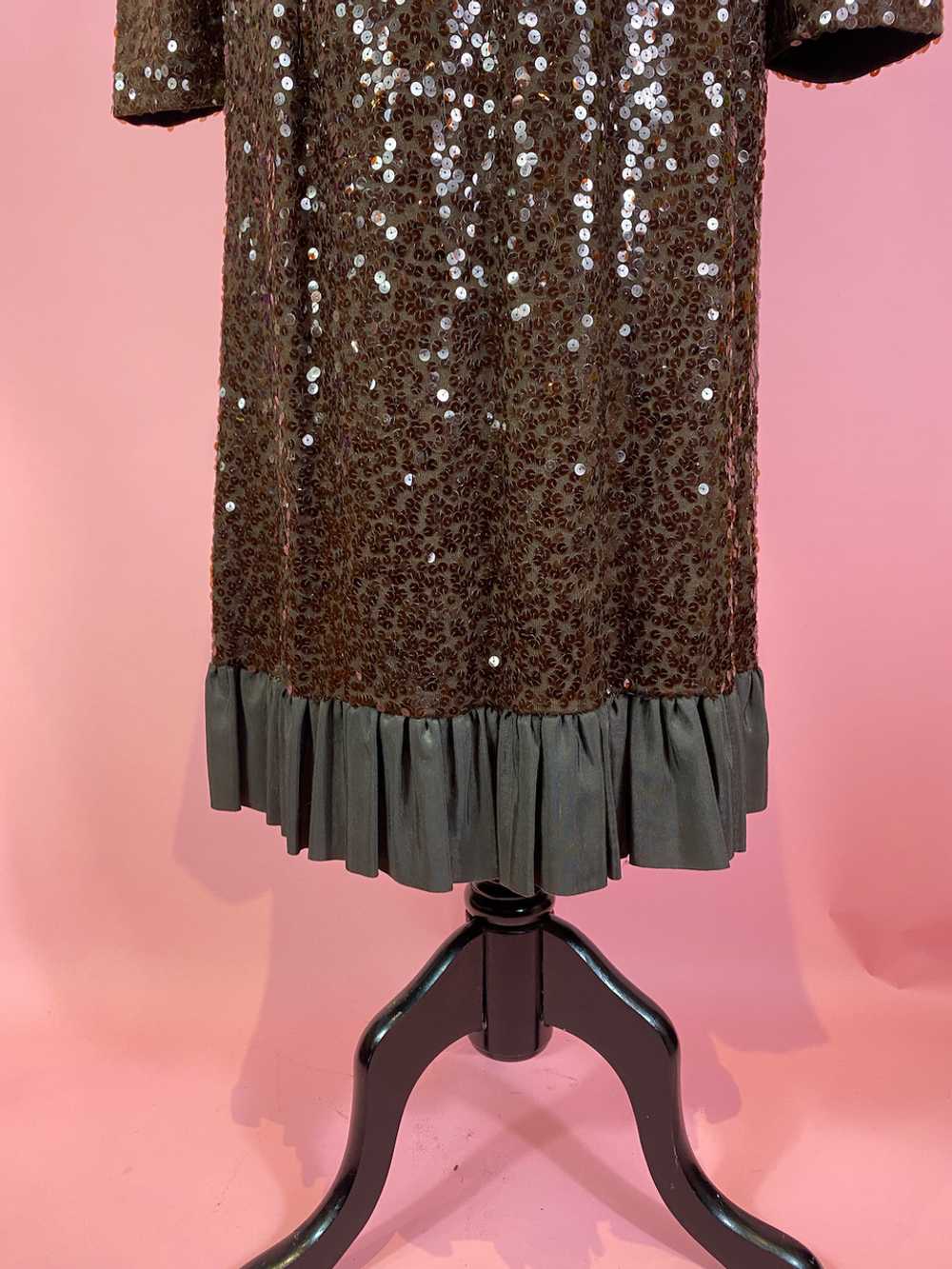 1960s Wool Knit Sequin Ruffle Bottom Dress - image 3