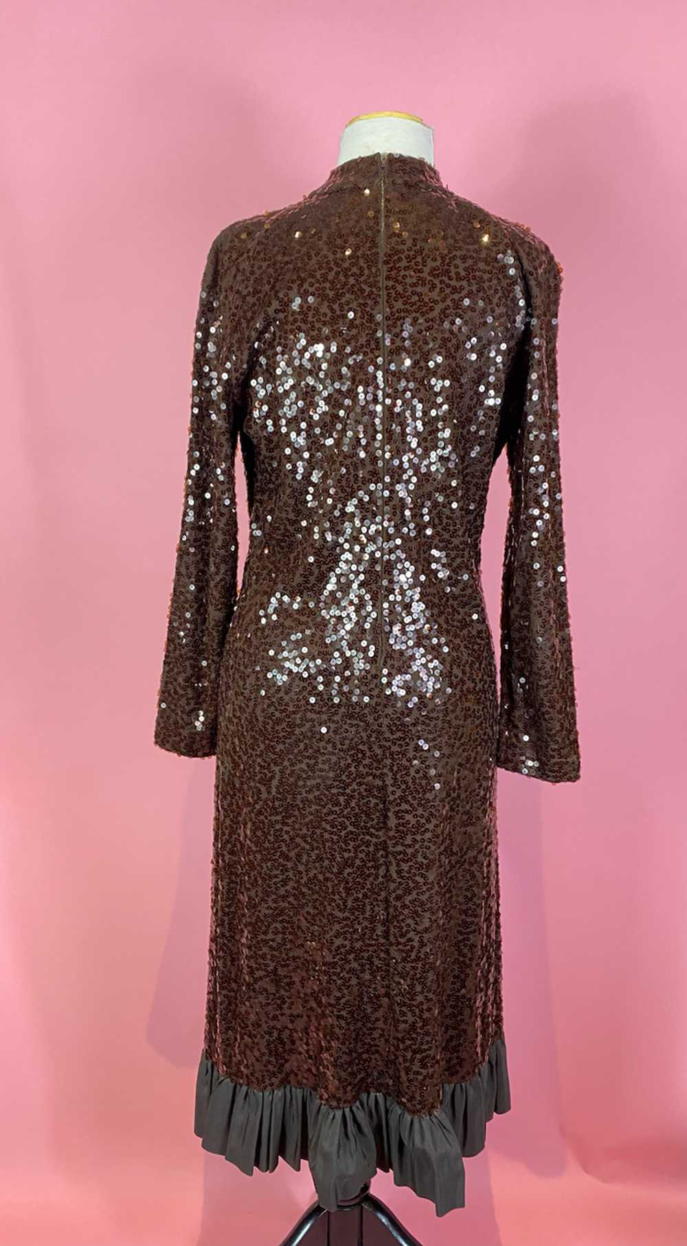 1960s Wool Knit Sequin Ruffle Bottom Dress - image 5