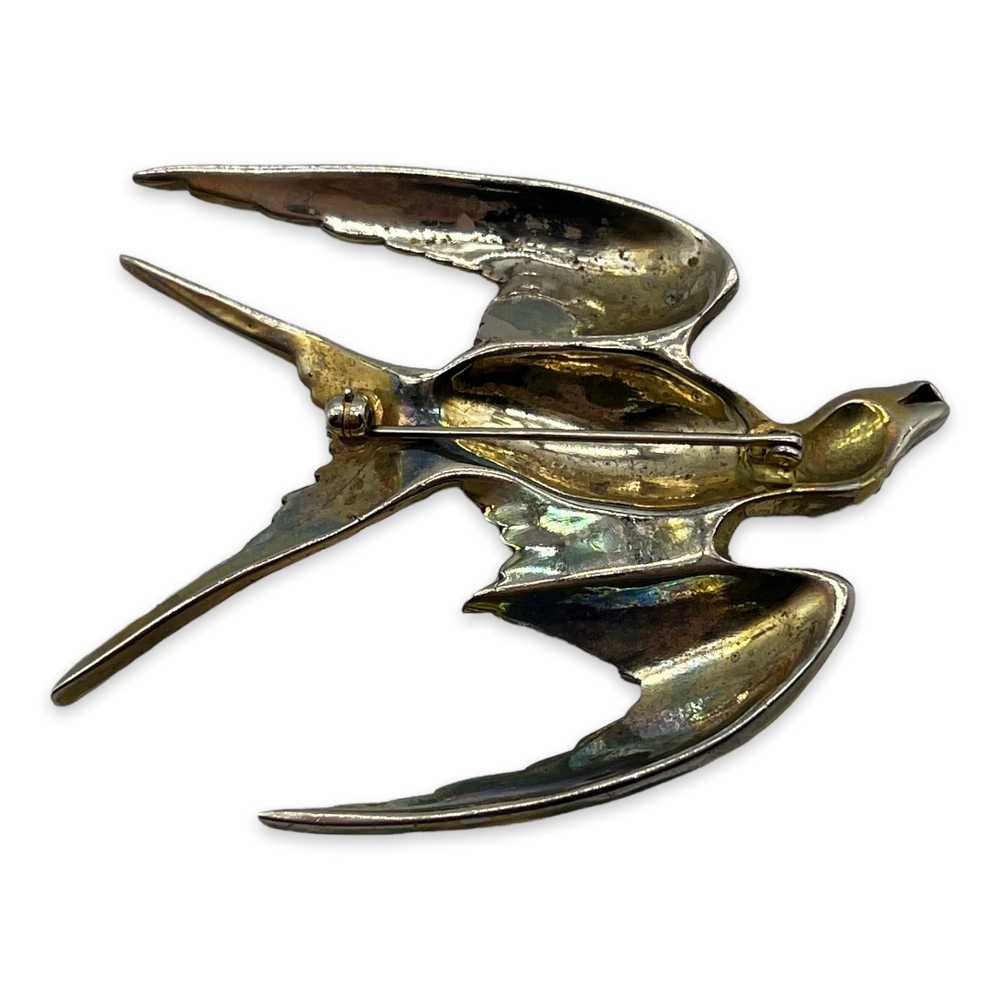 Vintage Rhinestone Pot Metal Flying Bird Brooch - image 3